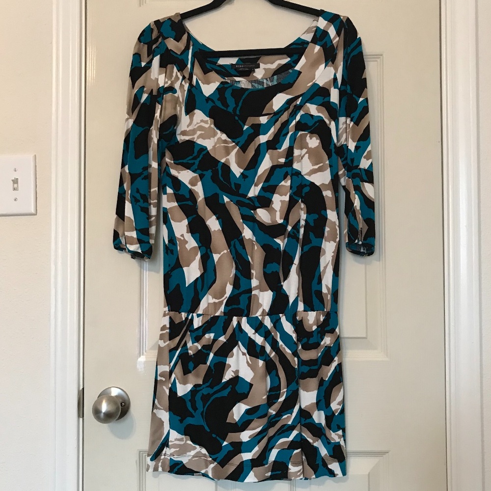 BCBGMaxAzria Brown/White/Blue/Black Pattern Dress
